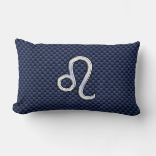 Silver Leo Zodiac Symbol Navy Carbon Fiber Skriv u Lumbarkudde