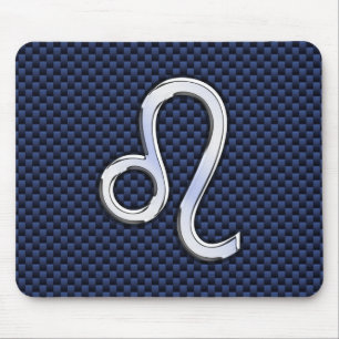 Silver Leo Zodiac Symbol Navy Carbon Fiber Skriv u Musmatta