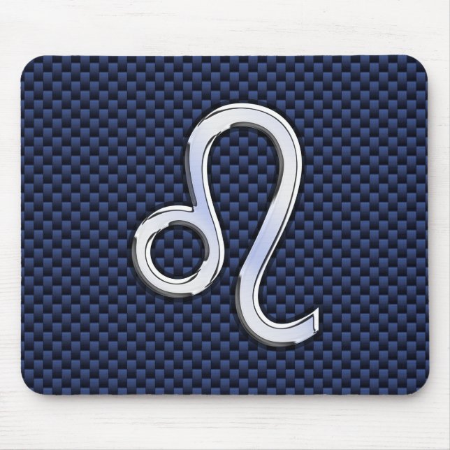 Silver Leo Zodiac Symbol Navy Carbon Fiber Skriv u Musmatta (Framsidan)