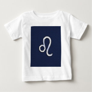 Silver Leo Zodiac Symbol Navy Carbon Fiber Skriv u Tee