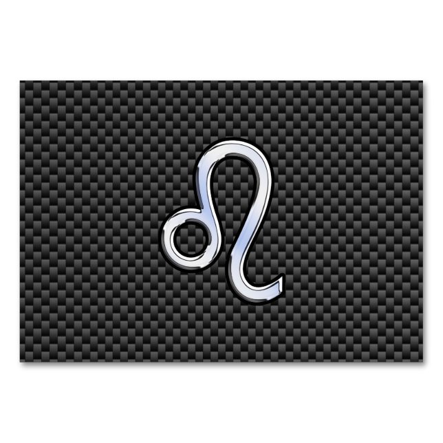 Silver Leo Zodiac Symbol på kolfiberutskrift Bordsnummer (Framsidan)