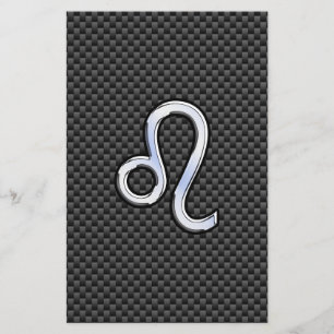 Silver Leo Zodiac Symbol på kolfiberutskrift Brevpapper