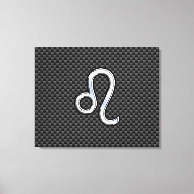 Silver Leo Zodiac Symbol på kolfiberutskrift Canvastryck (Framsida)