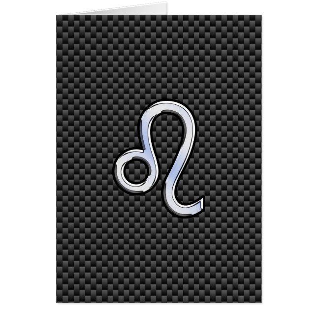 Silver Leo Zodiac Symbol på kolfiberutskrift Hälsningskort (Framsidan)