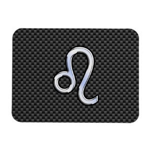 Silver Leo Zodiac Symbol på kolfiberutskrift Magnet