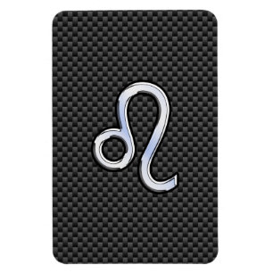 Silver Leo Zodiac Symbol på kolfiberutskrift Magnet