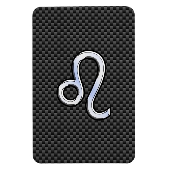 Silver Leo Zodiac Symbol på kolfiberutskrift Magnet (Vertikal)