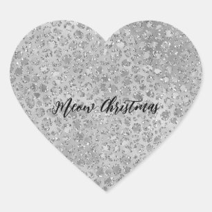 Silver Leopard Grått Meow Kattunge Hjärtformat Klistermärke