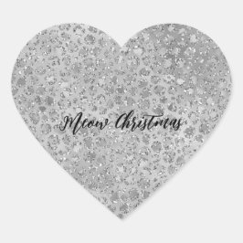 Silver Leopard Grått Meow Kattunge Hjärtformat Klistermärke