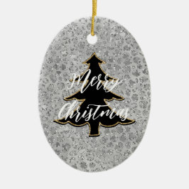 Silver Leopard Grått Meow Kattunge Julgransprydnad Keramik