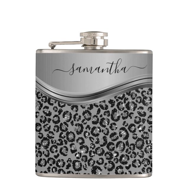 Silver Leopard  Handskrivet Namn Metall Fickplunta (Framsidan)