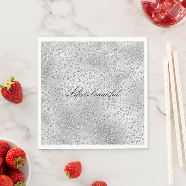 Silver Leopard Print Lyx Glitter      Pappersservett (Insitu)