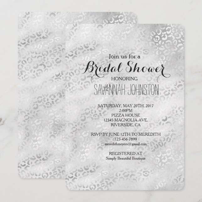 Silver Leopard Print möhippa Inbjudningar (Fram/baksida)