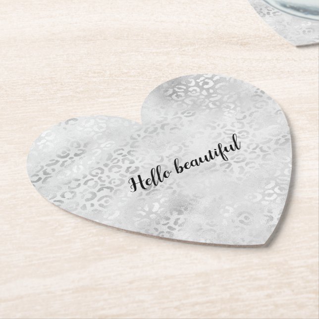 Silver Leopard Print personlig Underlägg Papper (Vinklad)