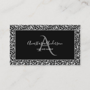 Silver Leopard Roligt Chic Black Monogram Visitkort