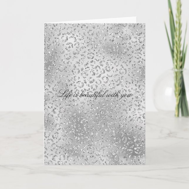 Silver Leopard Skriv ut Luxe Glitter Kort (Framsida)