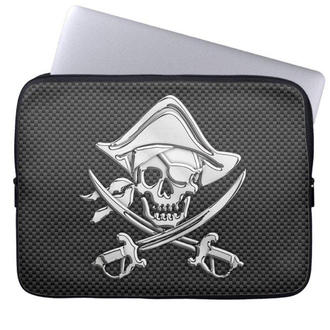 Silver ler Pirat på kolfiber Stil Laptop Sleeve (Framsidan)