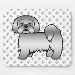 Silver Lhasa Apso Cute Tecknad hund Illustration Musmatta
