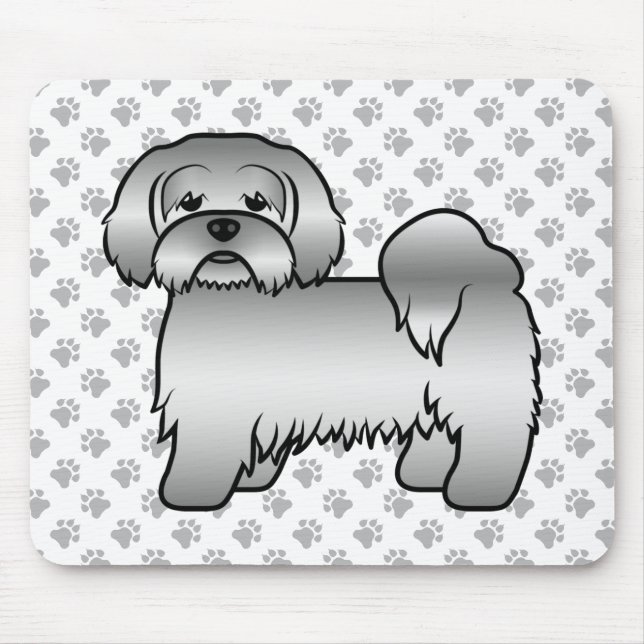 Silver Lhasa Apso Cute Tecknad hund Illustration Musmatta (Framsidan)