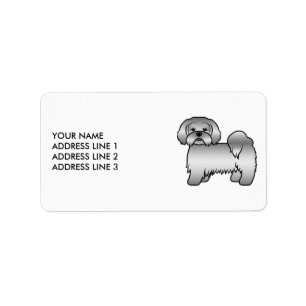 Silver Lhasa Apso Söt Tecknad Hund & Anpassad Text Adressetikett