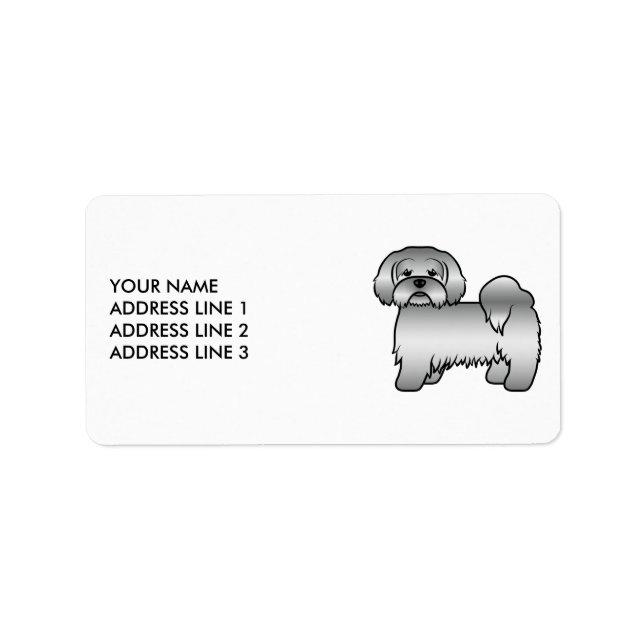 Silver Lhasa Apso Söt Tecknad Hund & Anpassad Text Adressetikett (Framsidan)