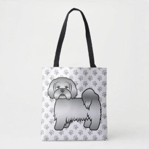 Silver Lhasa Apso Söt Tecknad Hund & Tassar Tygkasse