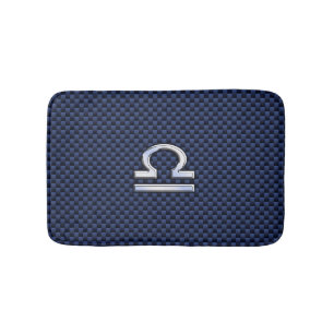 Silver Libra Zodiac Symbol Navy Blue Carbon Fiber Badrumsmatta