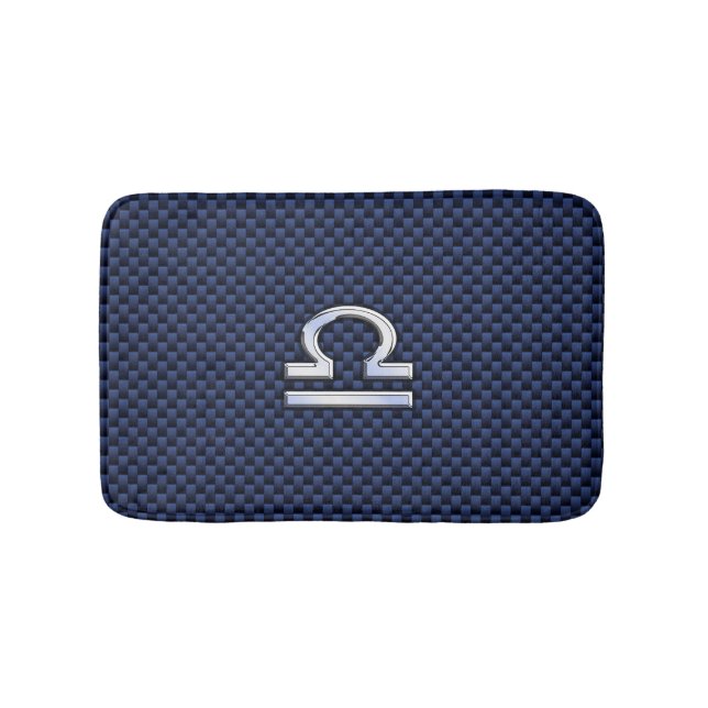 Silver Libra Zodiac Symbol Navy Blue Carbon Fiber Badrumsmatta (Framsidan)