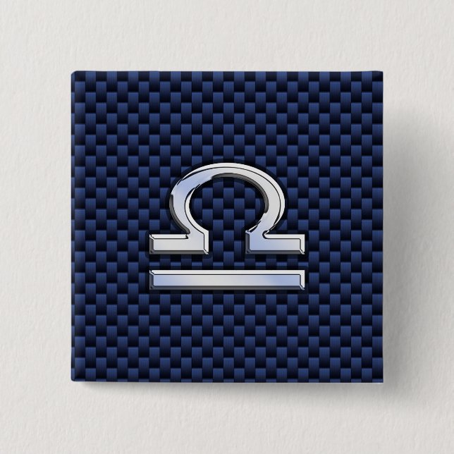 Silver Libra Zodiac Symbol Navy Blue Carbon Fiber Knapp (Framsida)