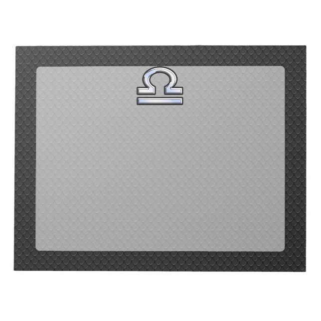 Silver Libra Zodiac-tecken på svart ormskinn stil Anteckningsblock (Framsida)