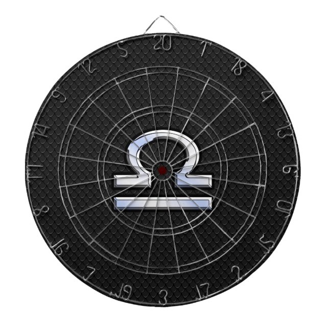 Silver Libra Zodiac-tecken på svart ormskinn stil Darttavla (Framsidan)