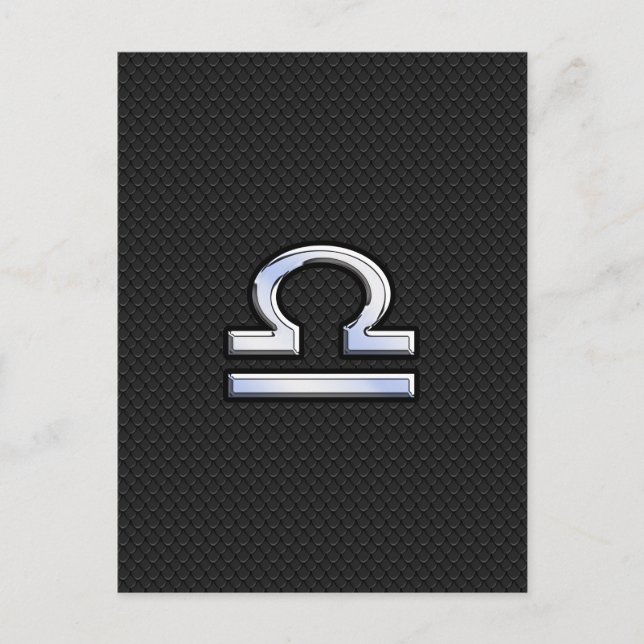 Silver Libra Zodiac-tecken på svart ormskinn stil Vykort (Framsida)