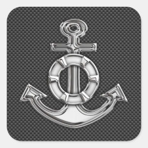 Silver Lifesaver Anchor on Black Carbon Fiber Fyrkantigt Klistermärke