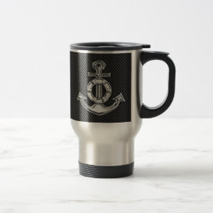 Silver Lifesaver Anchor on Black Carbon Fiber Resemugg