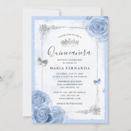 Silver Light Baby blue Ro Elegant Quinceanera Inbjudningar