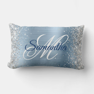 Silver Light Blue Foil Finare Monogram Lumbarkudde