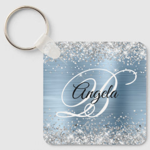 Silver Light Blue Foil Finare Monogram Nyckelring