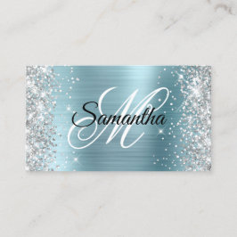 Silver Light Blue Foil Finare Monogram Visitkort