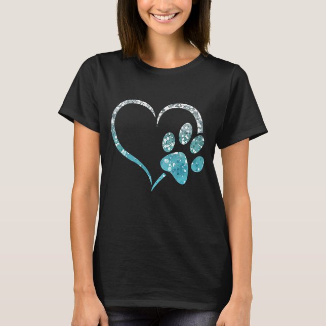 Silver Light Blue Hund Paw Print Heart för Hundar  T Shirt (Framsida)