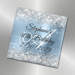 Silver Light Blue Monogram 40:e födelsedagen Magnet