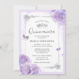 Silver Light Lila Ro Elegant Quinceanera Inbjudningar