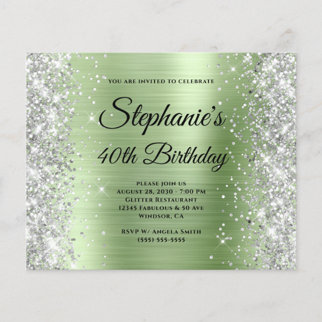 Silver Light Mint Glam Monogram 40-årsdag Flygblad (Framsidan)