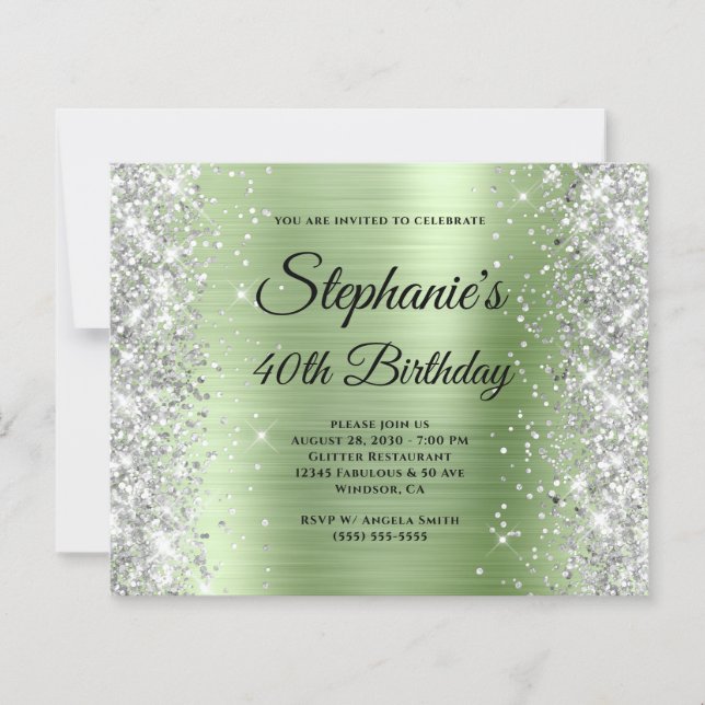 Silver Light Mint Glam Monogram 40-årsfirande (Framsida)