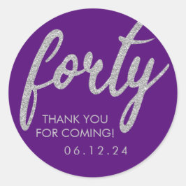Silver Lila 40 födelsedag Tack 40 Runt Klistermärke