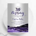 Silver Lila Agate 30års födelsedag Inbjudningar<br><div class="desc">Lila och silver agate 30års födelsedag-inbjudan. Elegantens moderna design med vattenfärgad bakgrund,  faux glitter silver och typsnitt för färgskript. Trendig inbjudan-kortets perfekt för en snyggt kvinnor i firande. Skrivna Zazzle-inbjudningar eller digital utskrivbar mall för omedelbar nedladdning.</div>