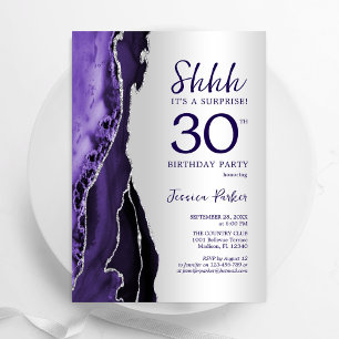 Silver Lila Agate Surprise 30års födelsedag Inbjudningar