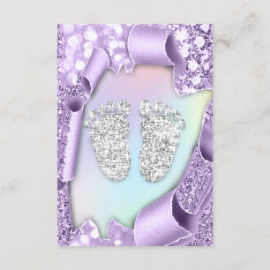 Silver Lila Baby Shower Feet Boy 3d Hologr Inbjudningar