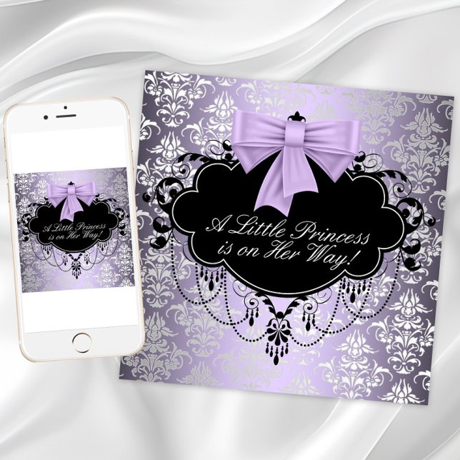 Silver Lila Black Princess Flicka Shower Inbjudningar (Purple and black baby shower invitation. Change the text as needed. Download and printed available.)