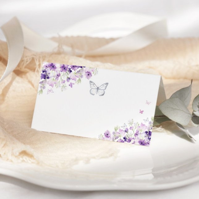Silver lila blommigt Butterfly Platt Card Kort (Skapare uppladdad)