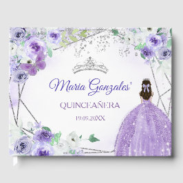 Silver & Lila Blommigt Quinceañera Guest Bok